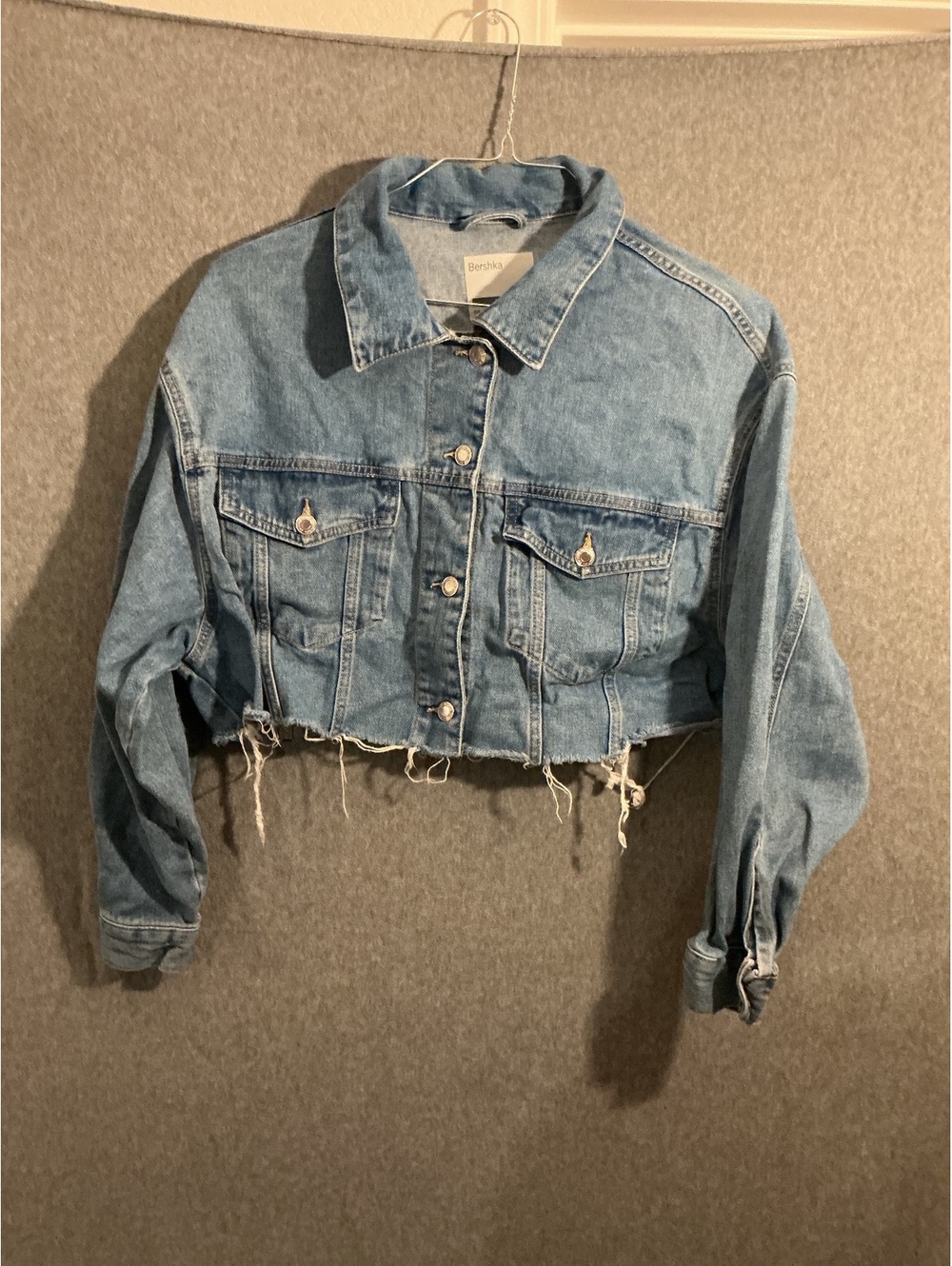 Bershka Cropped Denim Jacket Light Wash